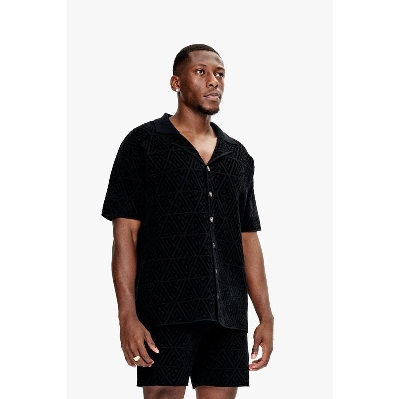 Branding Knit Button Down Black