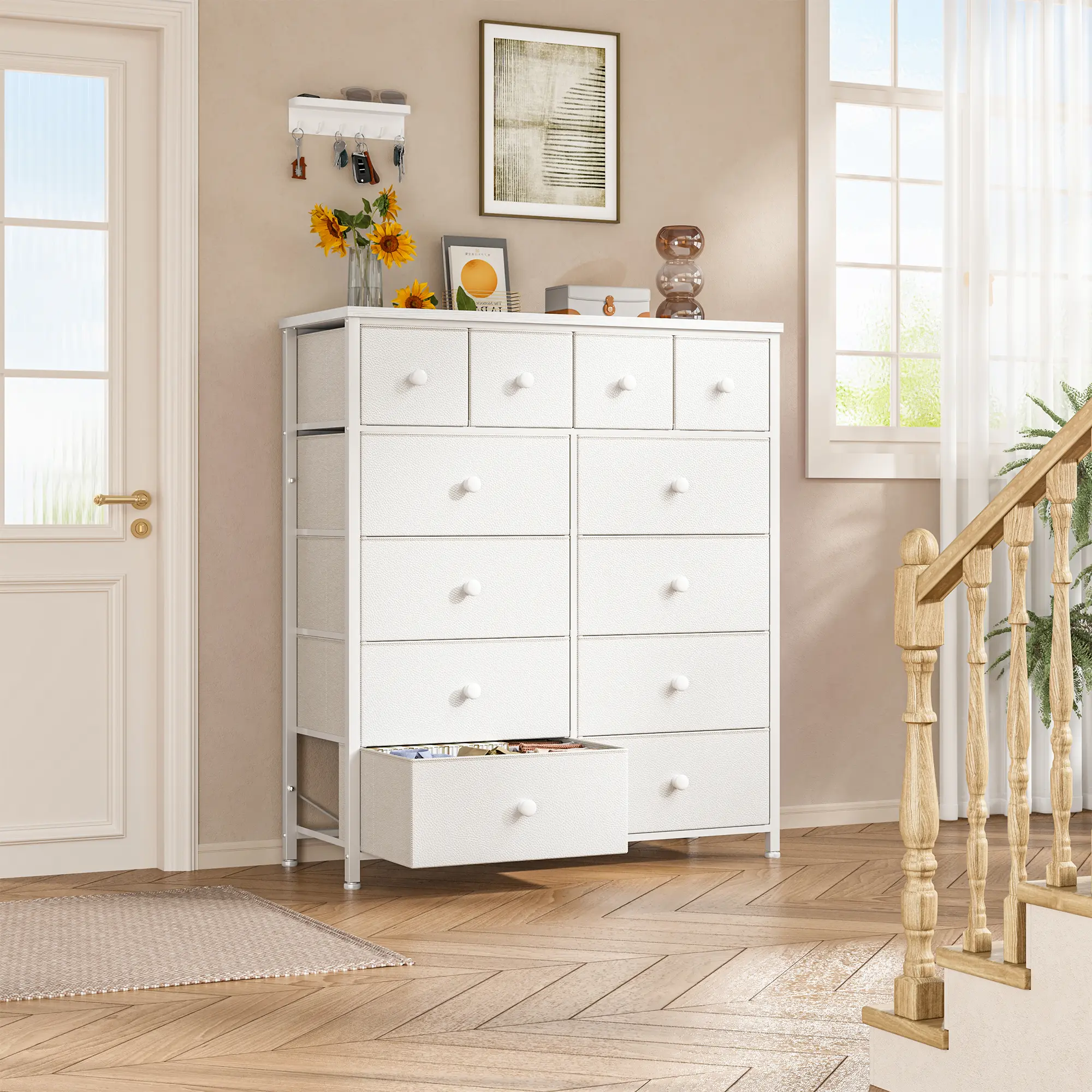 Raybee Furniture 12 Drawers Dresser, Tall Fabric Storage Dresser for Bedroom with Wood Top & Metal Raybee Furniture 12 Drawers Dresser, Tall Fabric Storage Dresser for Bedroom with Wood Top & Metal