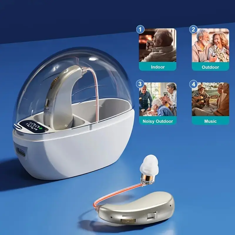 Personal Amplifier Earphone Set with Charging Case, Sound Booster Headphones for Adults, Left Right Ear Wear, Abs Material Collector