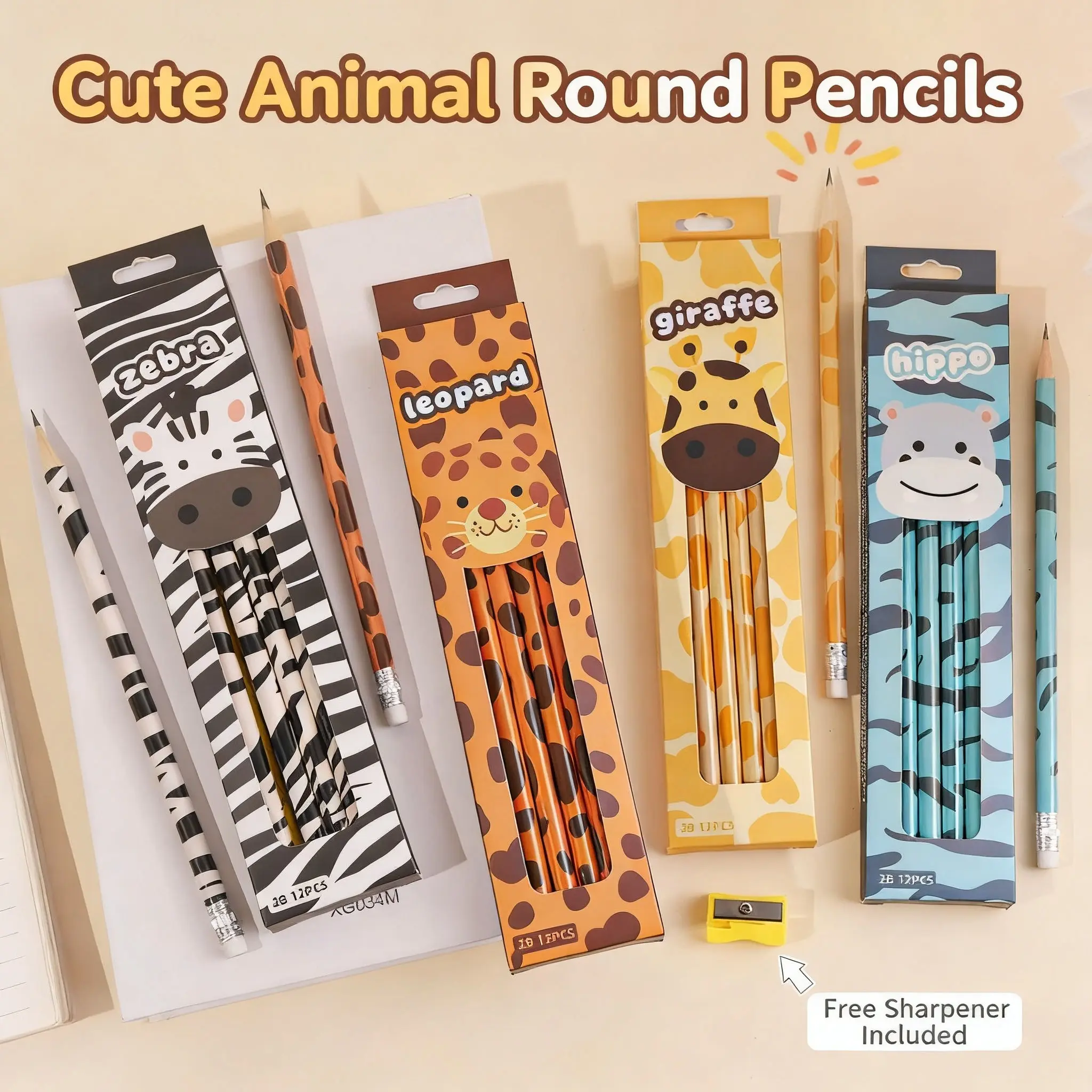 Cute Cartoon Animal 2B Pencils, Kids School Supplies, Writing & Drawing Stationery Set