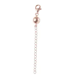 Magnetic Ball Clasp Extender in 14K Rose Gold Over Sterling Silver, Jewelry Extender with Lobster Clasp, Silver Clasp Extension, 3 inch Magnetic Ball Extender in Silver 2.20 Grams