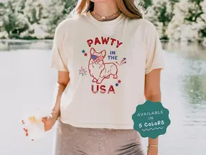 4th of July Corgi Boxy Tee, Patriotic Dog Graphic Shirt, Funny Independence Day Outfit