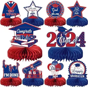 10PCS Graduation Party Decorations Class of 2024 Congrats Grad Table Centerpieces Congratulate Graduation Honeycomb Table Toppers for Graduation Party Supplies