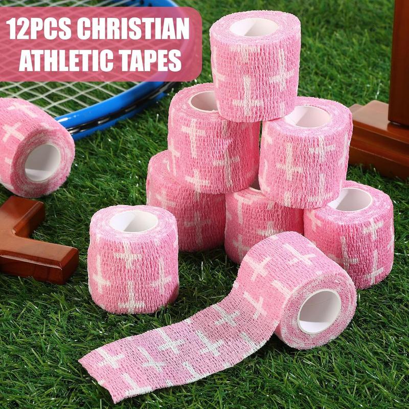 12 Pack Christian Athletic Sports Tape – 2" x 5 Yards Self-Adhesive Tape Support for Wrist, Ankle, Baseball & Football