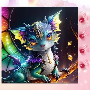 5D DIY Full Drill Round Diamond Painting - Diamond Art Painting Kit Cute Little Dragon Mosaic, Canvas - DIY Decorative Painting, Home Wall Art, Suitable for Halloween and Christmas, Birthdays and Anniversary Gifts