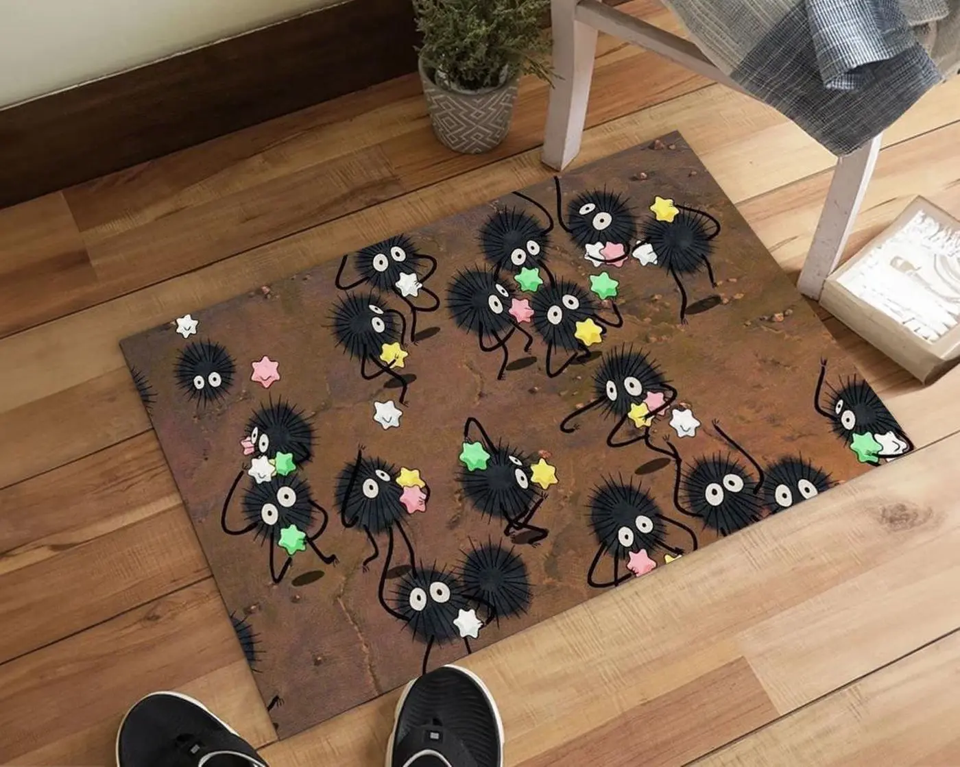 Dancing Soot Sprites Susuwatari Doormat, Spirited Away Gifts for Anime Fans, Studio Ghibli Inspired All Weather Door Mat for Totoro Fans