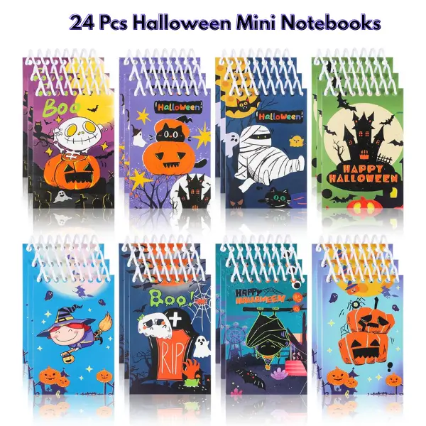24 Pcs Halloween Mini Notebooks, 8 Styles Mini Spiral Notepads, Halloween Party Favors, Goodie Bag Stuffers, Trick or Treat Gifts, School Supplies for Kids