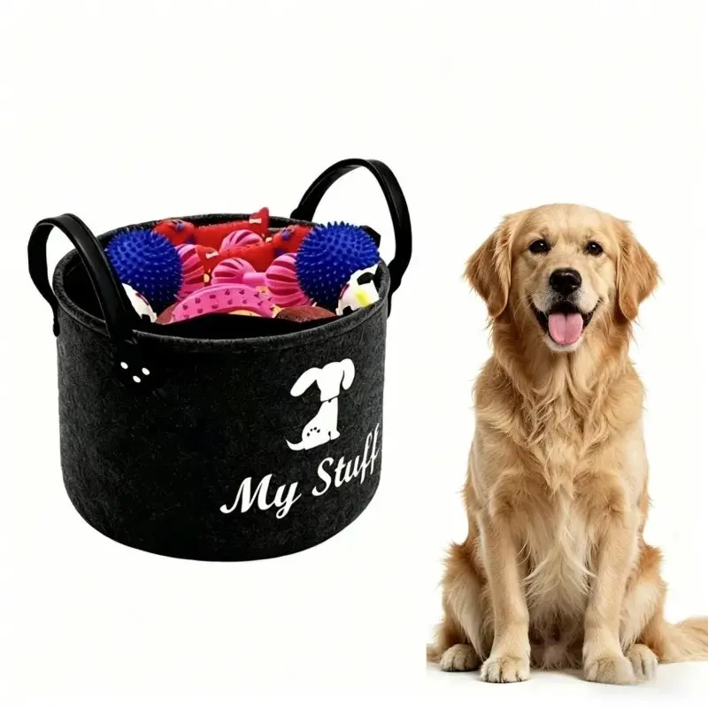 Foldable Pet Toy Felt Storage Basket, Carry Basket, Large Capacity Pet Toy Storage Box, Dog & Cat Accessories for Home & Outdoor Travel, Collapsible Storage Baskets