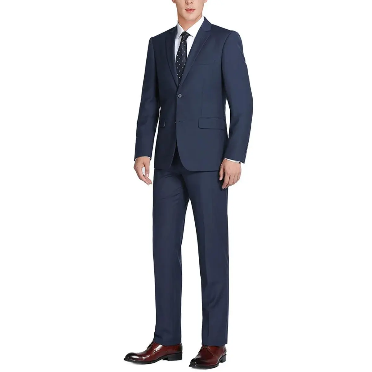 Mens Basic Two Button Slim Fit Wool Suit with Optional Vest in Indigo Blue