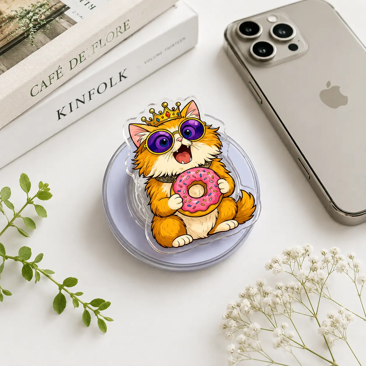 Cute Princess Donut Cat Phone Grip - Magnetic Pop Socket & Kickstand - Dungeon Crawler Carl Fan Gift