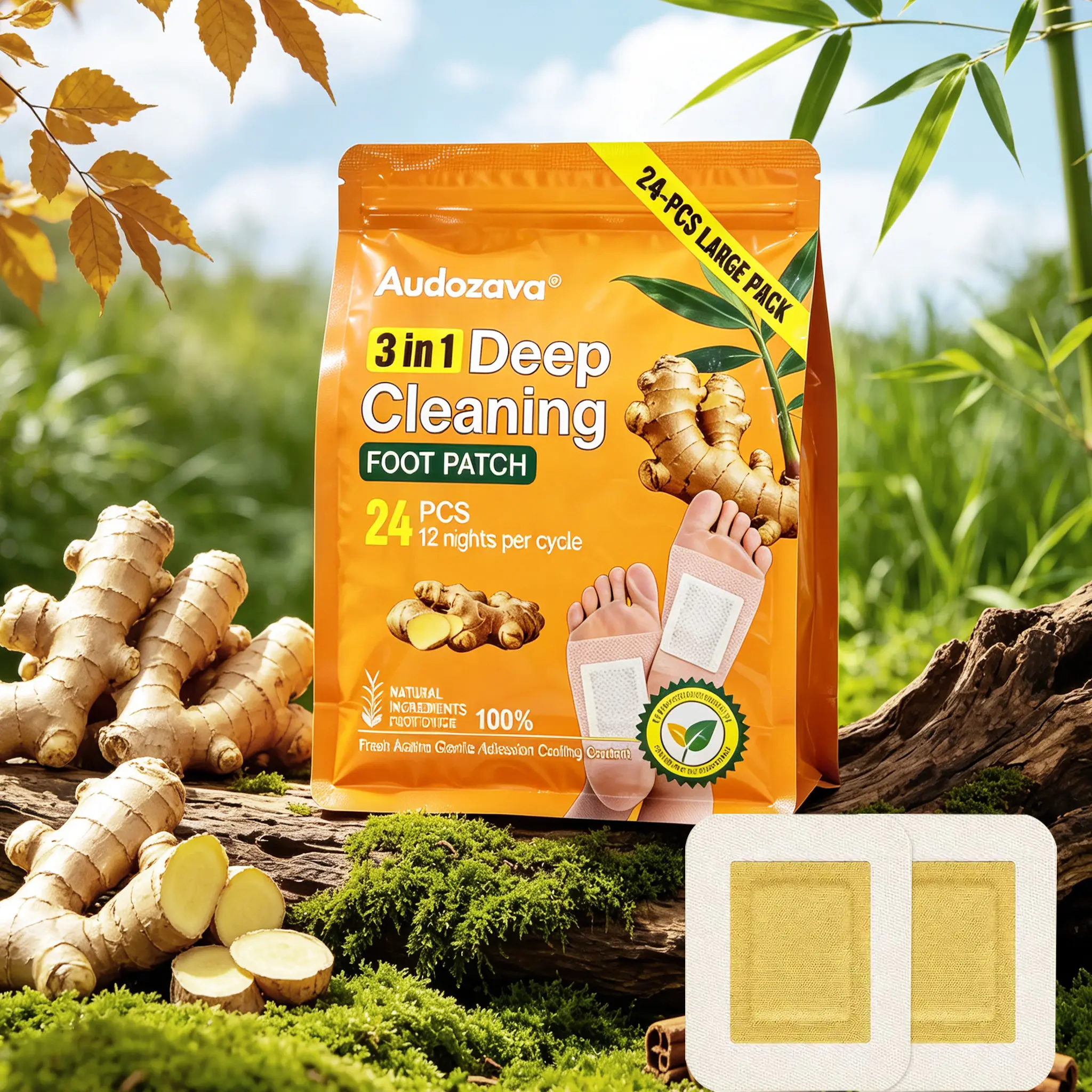 24 Pack of Turmeric & Ginger Premium Pads , 3-in-1 Foot Care Pads, Natural Formula, Daily Comfort Foot Pads