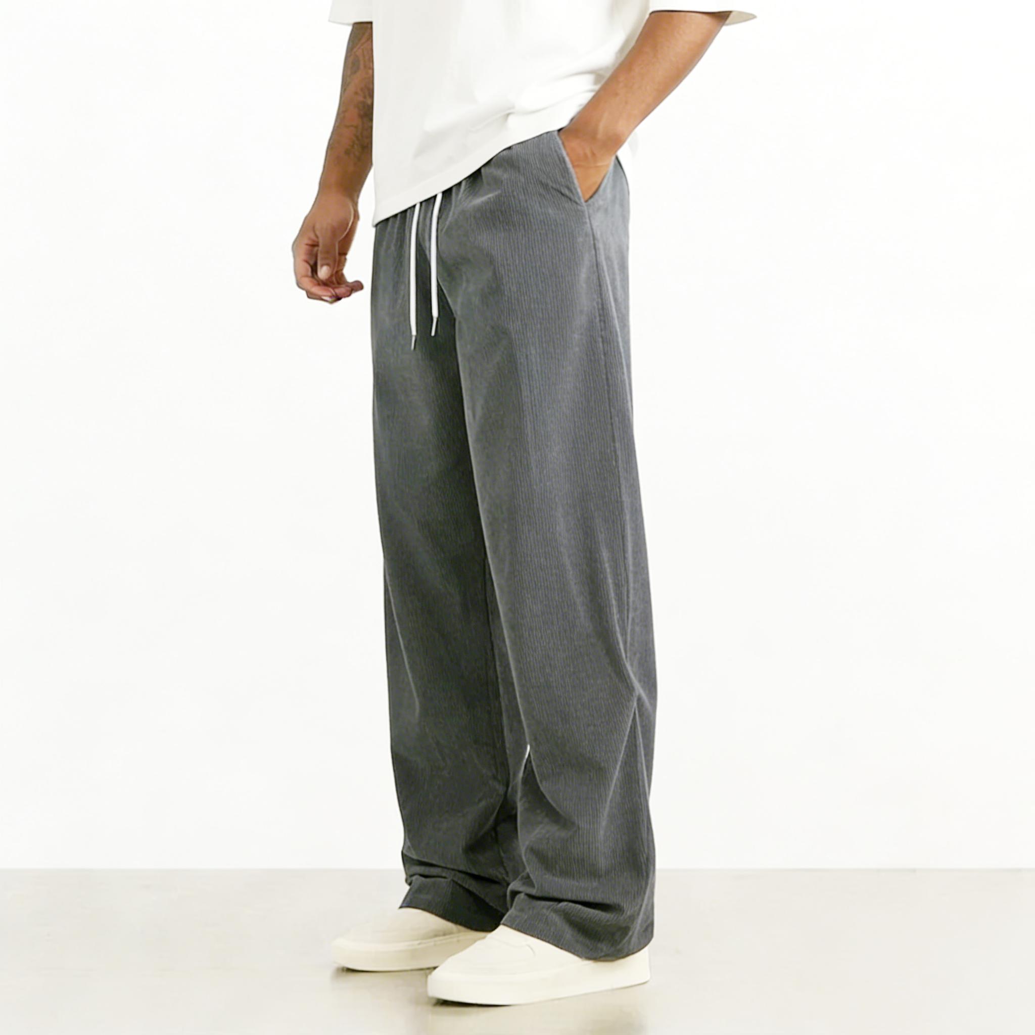 Men’s vintage corduroy casual pants, loose straight fit, breathable, spring/autumn style