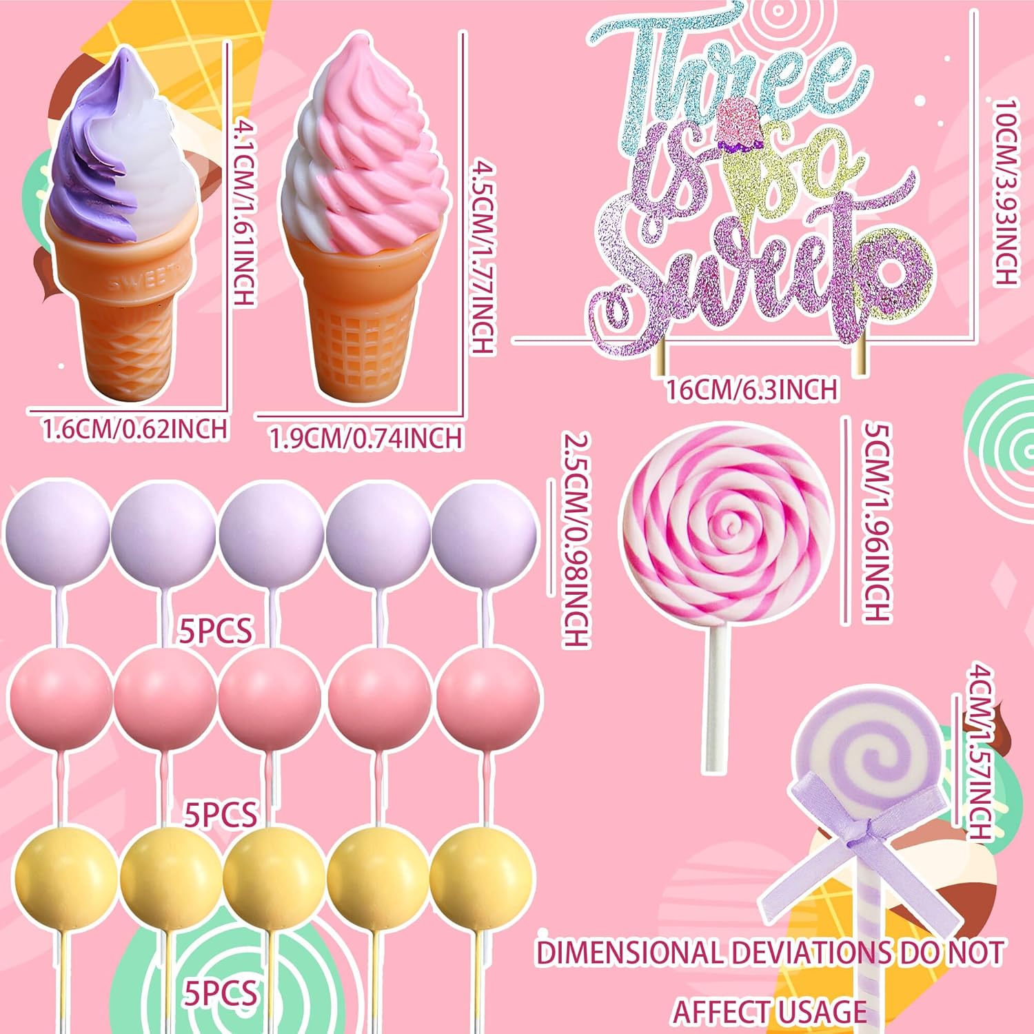 LaVenty Three is So Sweet Cake Topper Donut 3rdBirthday Party Decorations Donut Ice Cream Party Cake Decor for Sweet Dessert Theme Birthday Party Supplies