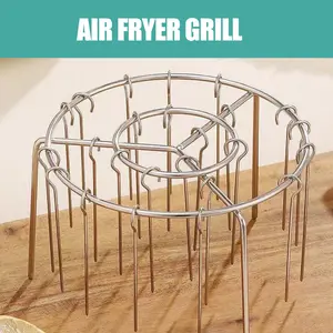 2 Counts Air Fryer Skewer Rack, Round Barbecue Grill, No Flipping Required, 360° Baking, Steel Skewers, Fit for Home Cooking Grilling