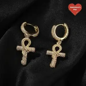 GAB Iceout ZC Cross Hanging Earrings For Man,Bf Gift,Labor Day Gift