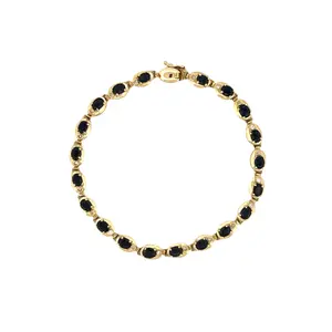 14K Gold Oval Sapphire and Diamond Bezel Bracelet
