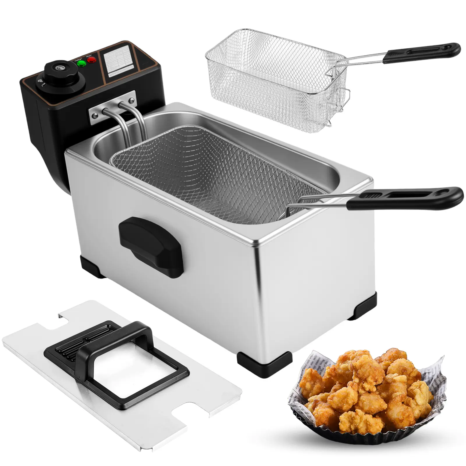 Electric Deep Fryer with Basket,  3L Adjustable Temperature Electric Fryer 2500W  Stainless Steel Deep Fryer for Home, Party & Holiday Cooking
