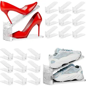 Shoe Slots Organizer for Closet, 20 Pack  Shoe Stackers Shoe Rack Holder, 3 Levels Adjustable Thickening Shoe Display Shoe Storage 50% Space Saving Zapateras Organizer (Clear,20 Pack)