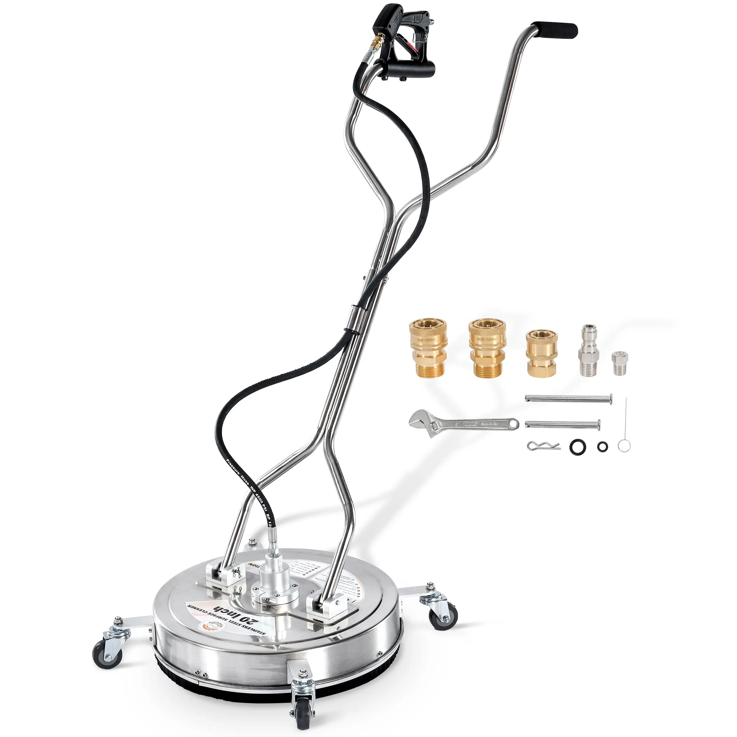 PWACCS 20" Pressure Washer Surface Cleaner, Stainless Steel Power Wash Surface Washer with Dual Handle & 4 Wheels, 4500 PSI Pressure Washer Scrubber for Cleaning Concrete, Cement, Patios and Driveways