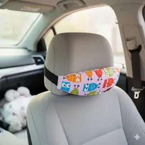 Adjustable Infant Car Head Support Pillow, Breathable Neck Cushion with Safety Strap System for Newborn Toddler Child. Travel Headrest for Car Seat, Anti-Slip Comfort Head and Neck Protector, Car Seat Attachment
