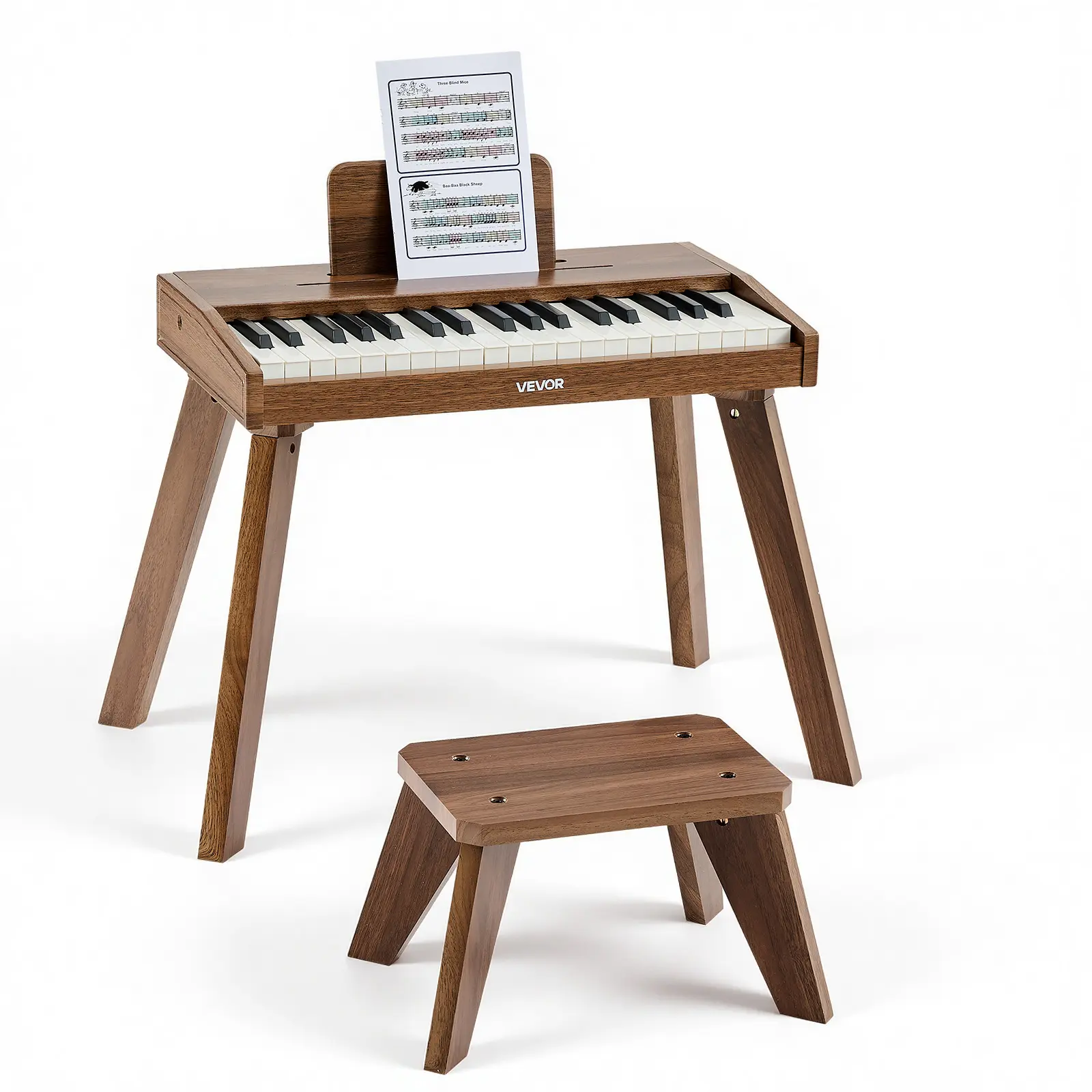 VEVOR Kids Piano Keyboard, 37 Key Wooden Digital Piano for Kids, Mini Music Educational Instrument Toy Set with Realistic Sound, Dual Power, Adjustable Volume for Toddlers, Boys Girls Learning,Walnut