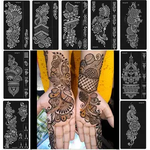 Henna Stencils 9 Sheet Henna Tattoo Kit, Reusable Henna Stickers for Hand Forearm Indian Arabian Self Adhesive Tattoo Templates
