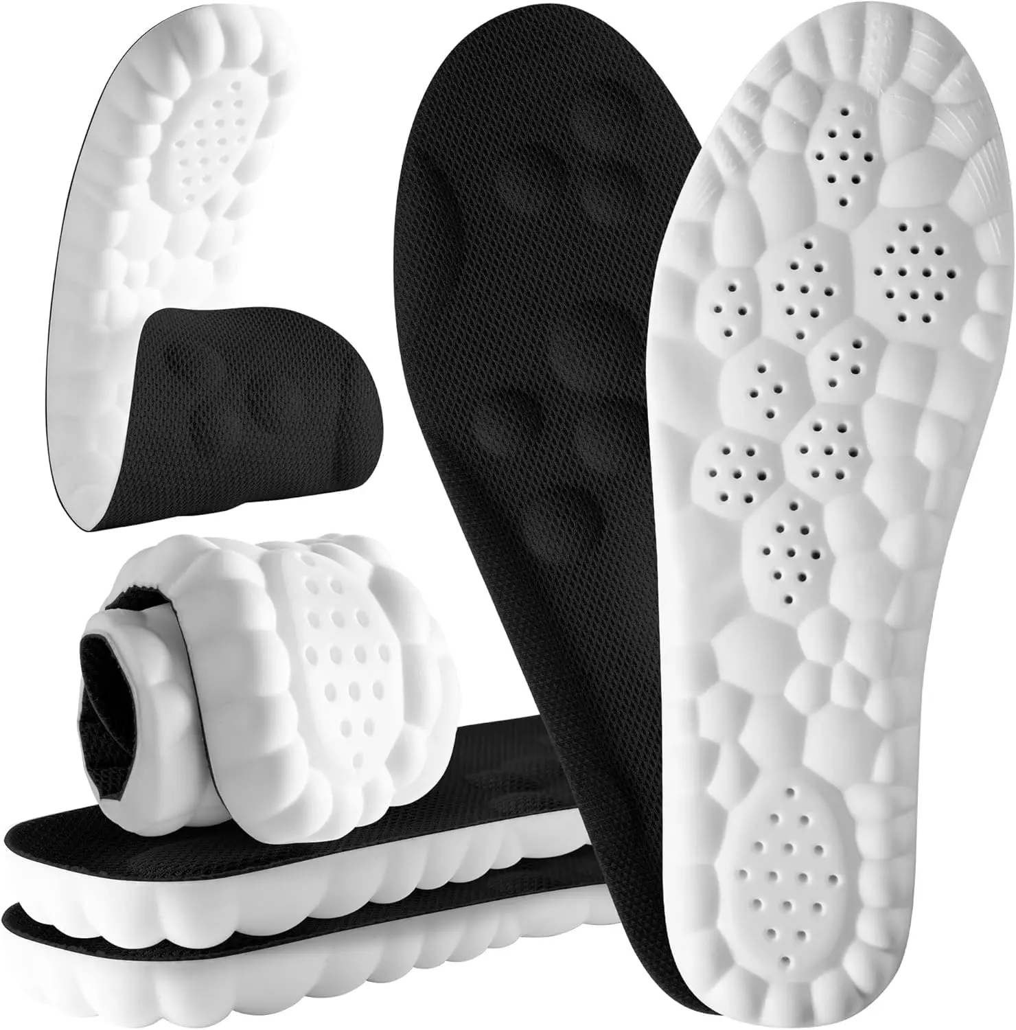 4D Cloud Steppers Insoles for Men and Women - Inserts, Soft, Memory Foam | Insoles for Shoes, Boots & Sneakers (Black, Men: US 7-10/ Women: US 8.5-12)