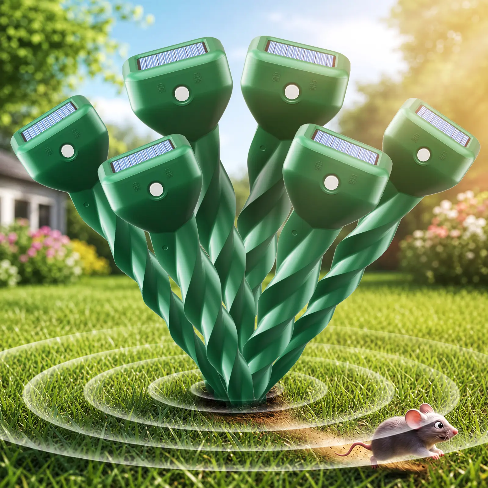 Solar Animal Repellent Stakes, 4.6.8 Pack Ultrasonic Mole & Snake Repellent for Yard, Waterproof Outdoor Pest Deterrent for Lawn and Garden, Solar Powered Wildlife Repeller for Gopher, Vole, Rabbit, Skunk & Other Animals