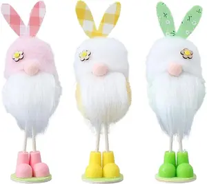 3Pcs Easter Gnomes Decorations,Handmade Spring Easter Bunny Gnome Standing Board Faceless Plush Doll Swedish Ornaments for Easter Holiday Tiered Tray Home Table Indoor Decor Kids Gifts