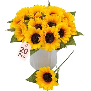 20 PCS Fake Silk Sunflowers Artificial Flower with Stems for Home Wedding Party Centerpieces Decoration Bridal Bouquets Tables Floral Arrangements Wreath DIY Art Crafts Decor