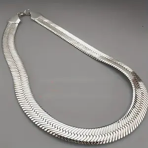 1pc 9mm width Silvery plated Chain Necklace For Men, Herringbone Chain Classic Clavicle Chain Jewelry.Mens Hip Cuban Chian Style Necklace 20inch&24inch&30inch