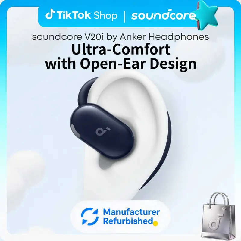 [Refurbished]soundcore V20i by Anker Open-Ear Headphones, Adjustable Ear Hooks, Ultra-Comfort, Snug Fit, Powerful Sound, Clear Calls, IP55, 36H Playtime, Bluetooth 5.4 Wireless Earbuds, Multipoint Connection #tiktokshopsummersale
