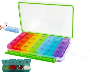 Zzteck Pill Organizer Weekly AM/PM Pill Box -Moisture Proof Medicine Organizer 7 Day Portable Travel Medication Container 4 Times a Day with Large Compartments for Vitamins Supplements