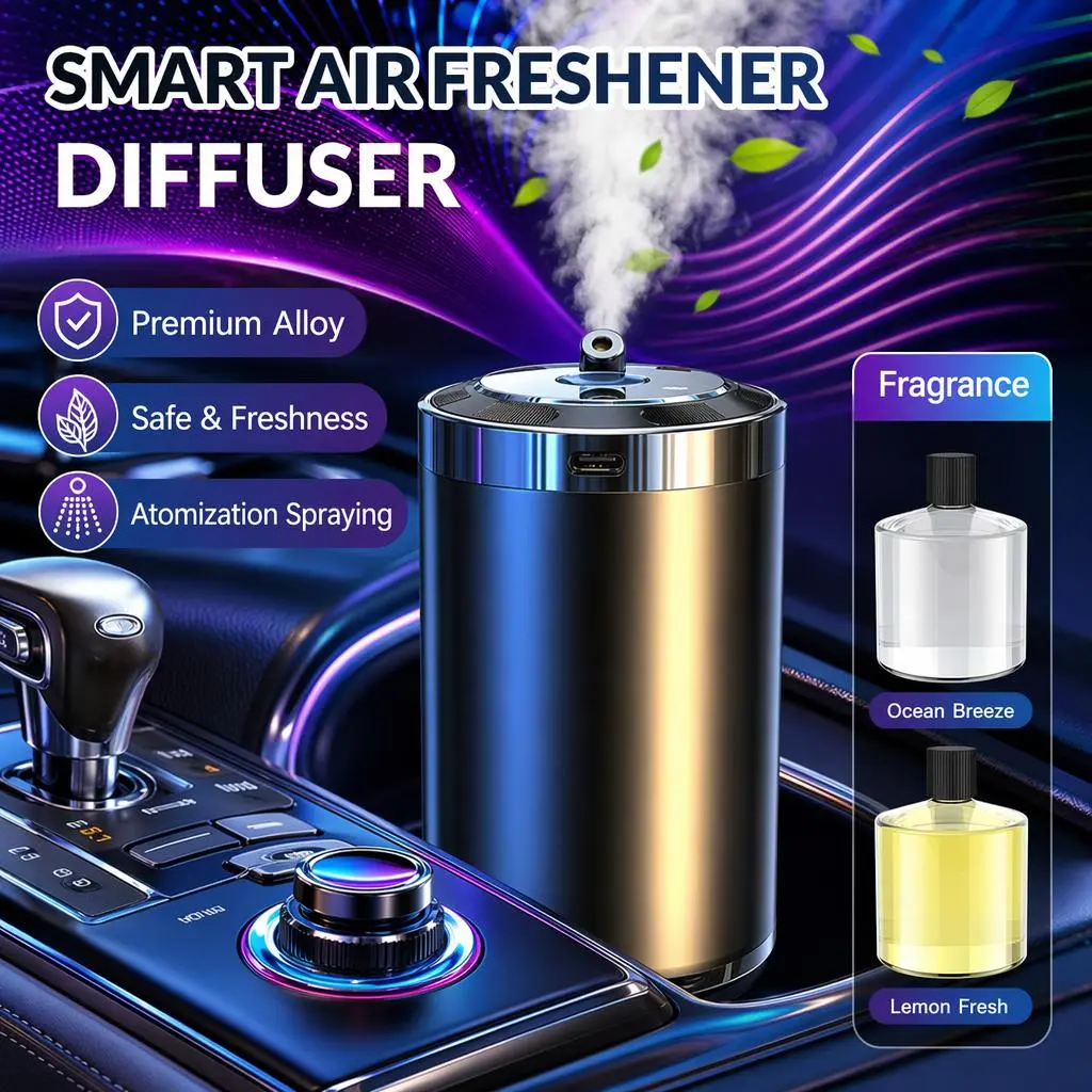 Touch Control Smart Car Air Freshener Diffuser, 5 Adjustable Mist Modes with RGB Star Projector Ambient Light, Rechargeable Portable Car Fragrance, Long Lasting Cologne & Ocean Scent, Unique Gift for Girlfriend, Mom, Women & All Loved Ones