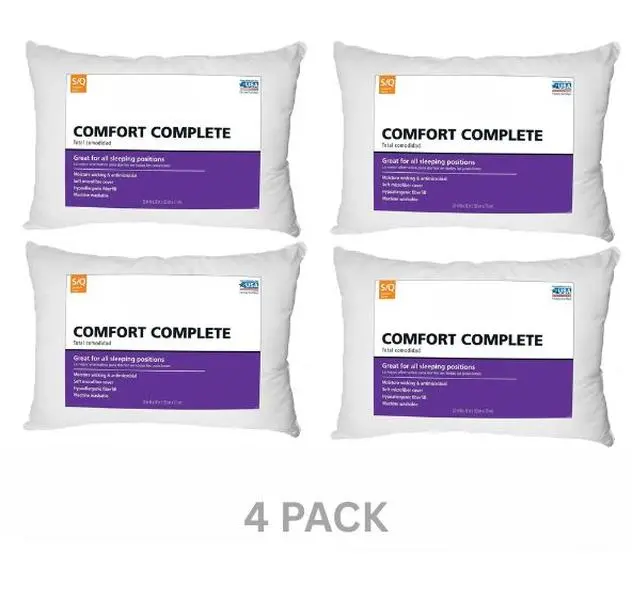 4 pack Comfort Complete Bed Pillow, Standard/Queen