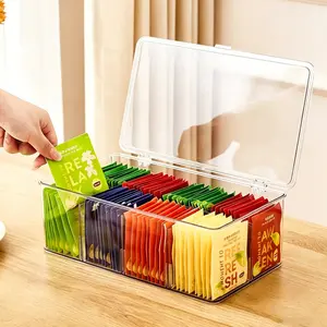 6-Compartment Transparent Storage Box, Detachable Dividers, Adjustable Storage, Ideal for Coffee Bags, Tea Bags, Medicines, Jewelry, Cosmetics, Home Office Bathroom Essentials