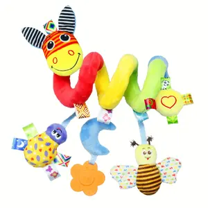 [Colorful Baby Mobile] Polyester Colorful Animal Print Baby Mobile |   Crib Mounted, Washable, with Built-in Bell, for 0-3 Years Old, Nursery Decor with Music Features
