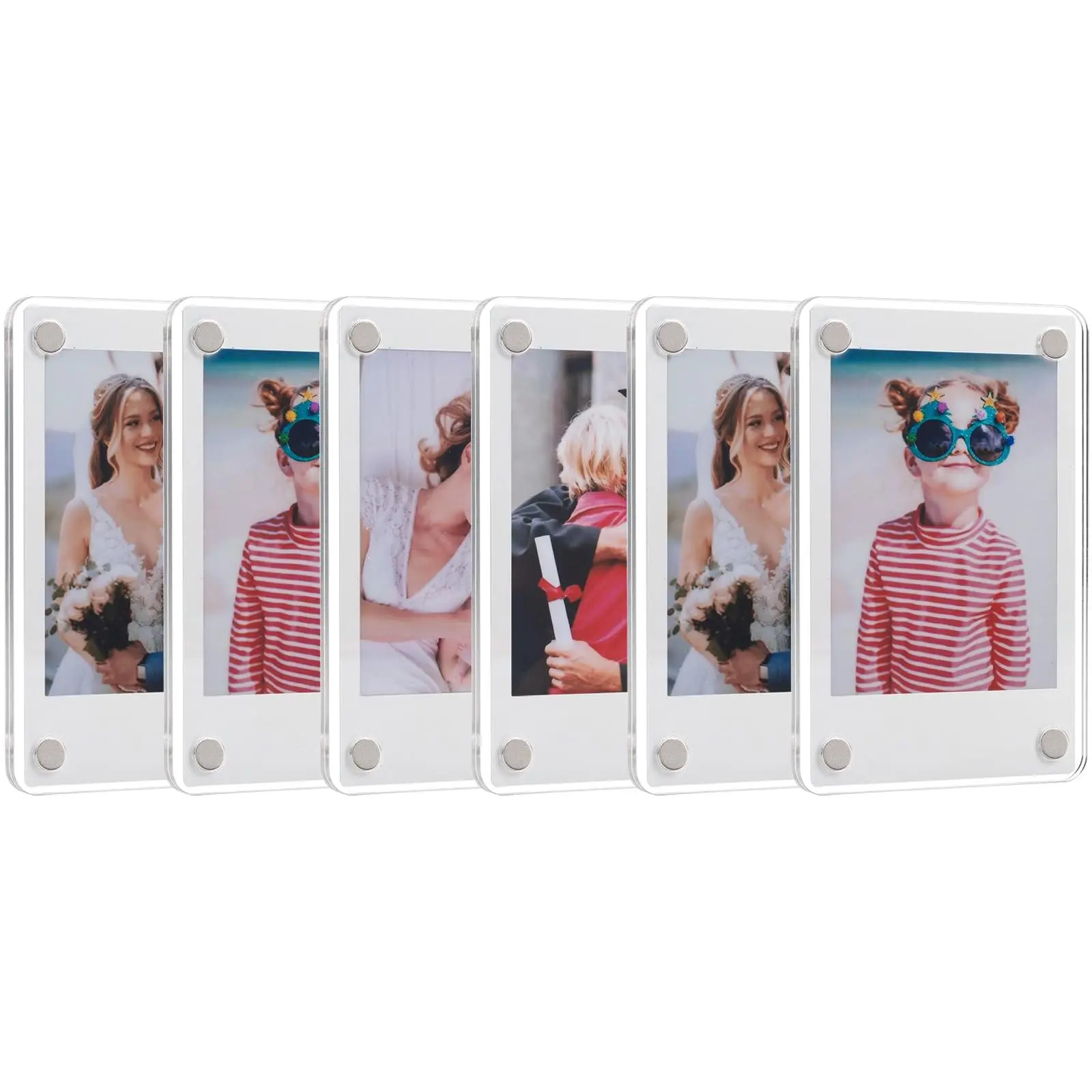 6 Pack Fridge Magnetic Frame For Polaroid  2.36x3.54 In Mini Picture Frames Fujifilm Instax Double Sided Photo Refrigerator Clear Display