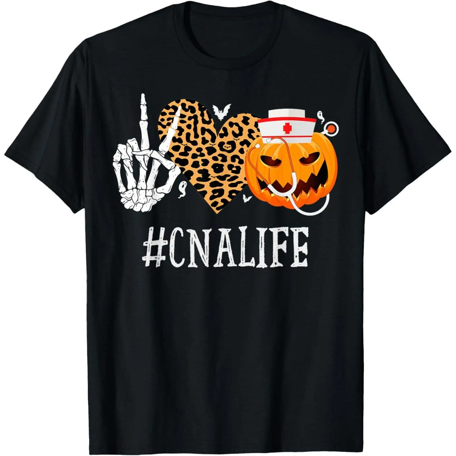 Certified Nursing Assistant Peace Love Pumpkin Halloween T Shirt Casual Stylish Tee Top for Fall Season Healthcare Theme