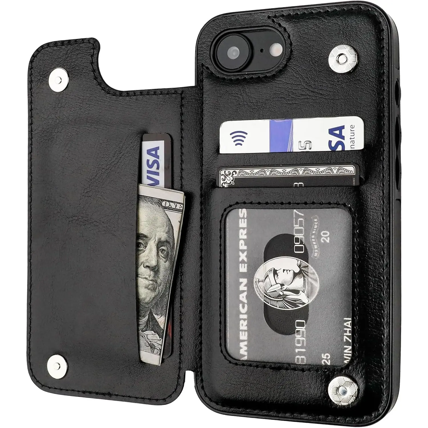 Phone Case, Phone Cover Casing, 3pcs 1 Phone Case with 2X Clear Screen Protectors, Suitable for Iphone 17E*16E Wallet Case with Card Holder, Faux Leather Kickstand Card Slots, Magnetic Clasp, Protective Shockproof Cover for Iphone 17 16 15