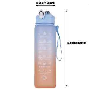 Motivational Water Bottle with Straw Time Markers & Carry Strap Leakproof Shaker Cup Measurement Scale ml/l Fridge Sports School Yoga Hydration Tracking Clear Color Options Ideal for Fitness Nutrition On-the-Go Water Bottle for Women Drink - Drinkware