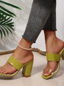 Women's Transparent Crystal Strap High Heel Sandals, Fashion PU Leather Shoes for Party & Photography, Comfortable Summer Footwear