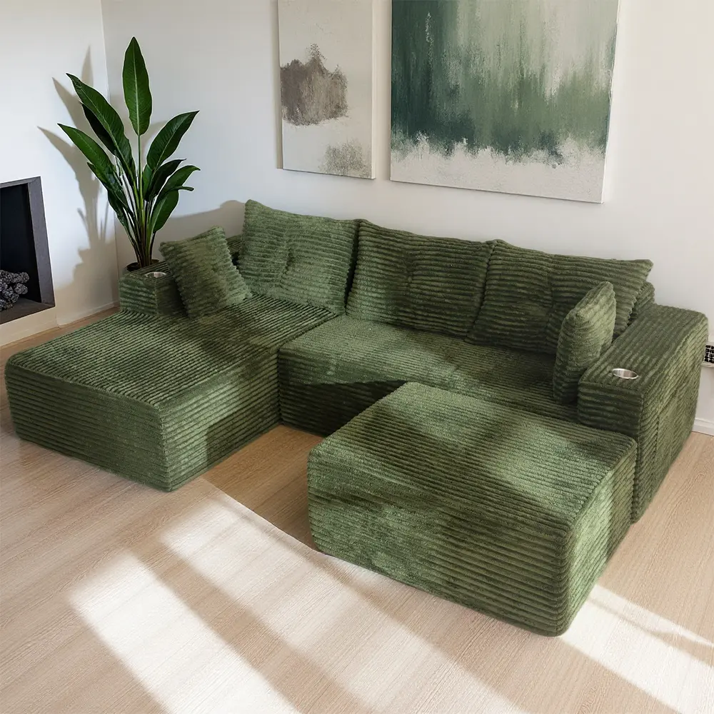 Green U Shape-Left Facing Chaise