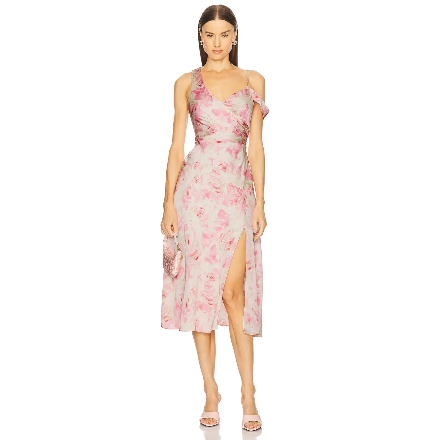 ASTR the Label Asymmetric Ruched Waist Dress in Pink Watercolor Floral -  TikTok Shop