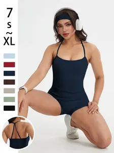 Women's Yoga Set, Sportswear Set, Plain Color Braided Tank Top & Cross-Back Short Shirt, Sleeveless Above Knee Shorts, Ideal for Running & Fitness, Yoga Activewear