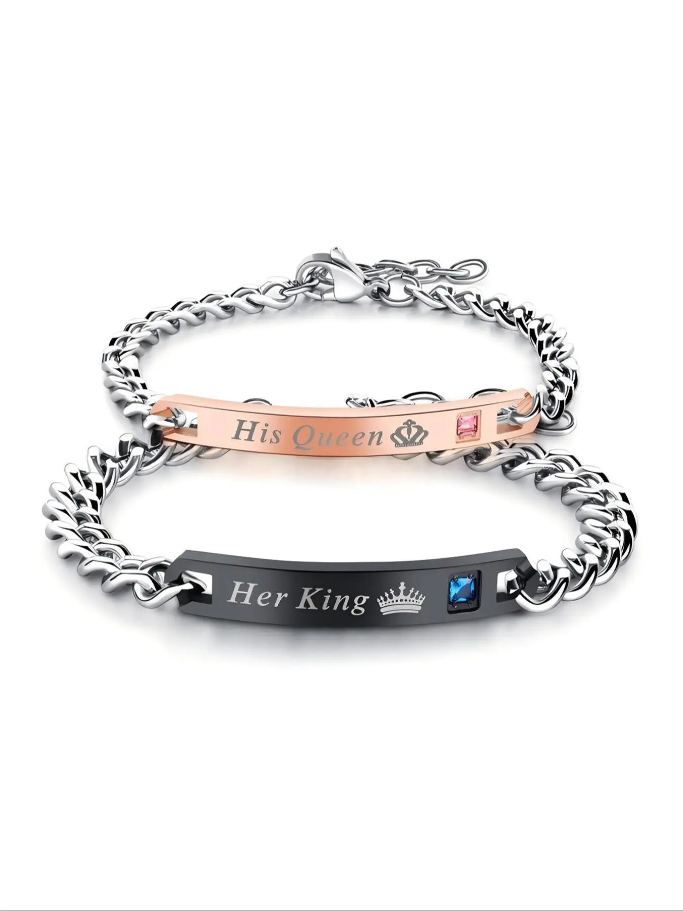 2 Piece Set King Queen Couple Bracelets, Bracelet Sets, Unique Men Women Crown Letter Bracelets, Romantic Gift Jewelry for Dates, Letter Adjustable Link Alloy Chain Bracelet