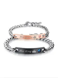 2 Piece Set King Queen Couple Bracelets, Unique Men Women Crown Letter Bracelets, Romantic Gift Jewelry for Dates, Letter Link Bracelet