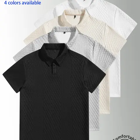 2-pack men’s summer tops: T-shirt and short-sleeve polo shirt; casual short-sleeve polo shirt.3D jacquard texture design, loose fit that flatters the figure and is versatile, suitable for various body types.Solid color collared short sleeves, available in