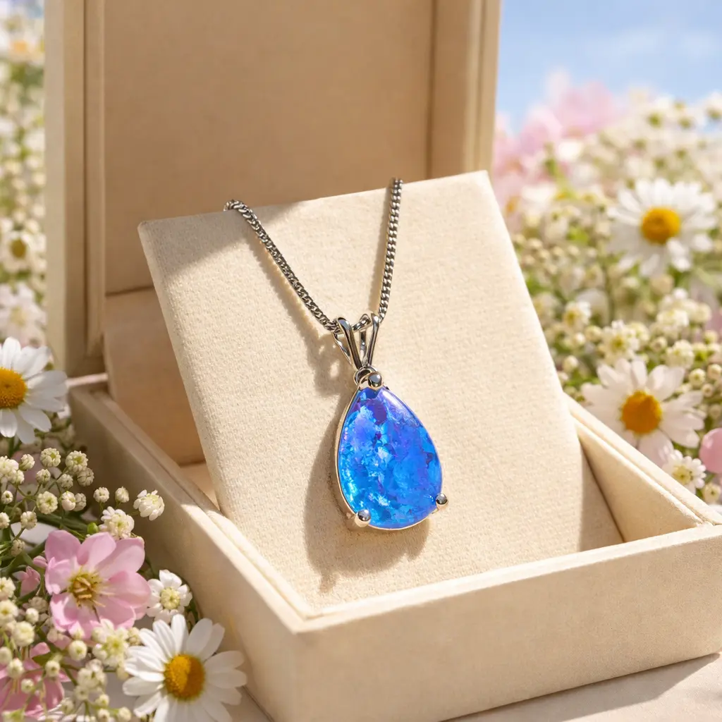 Blue Opal Teardrop Pendant Crystal Necklace Women Healing Energy Stone Jewelry