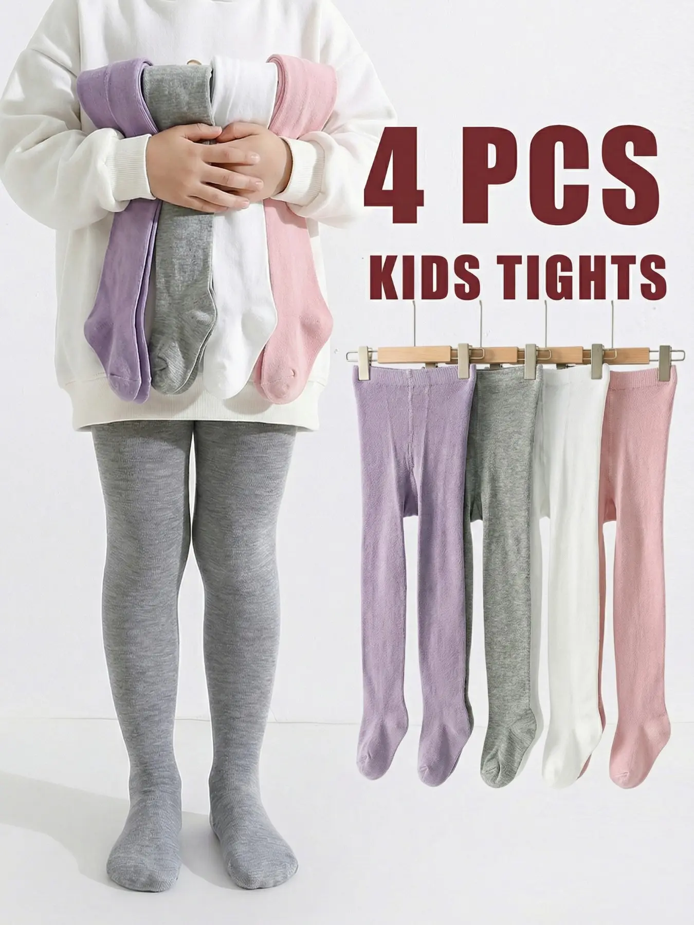 Girls' Leggings Set, Soft, Soft Material, Comfortable, Snug Fit & Fit High Elasticity Design, Perfect for Daily Wear, Ideal for Kids, Kids Clothing, 4-Pack Combination Tights